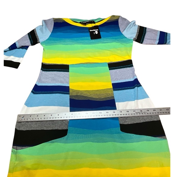DESIGUAL Cotton Lightweight Knit Rainbow Mini Dress 3/4 Sleeves MADE IN SPAIN XL - Picture 7 of 10